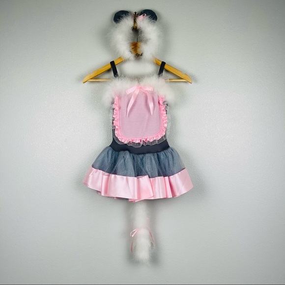 Handmade Set of Mouse Costume for Little Girl Pink-Grey with Ears headband π - Picture 2 of 13